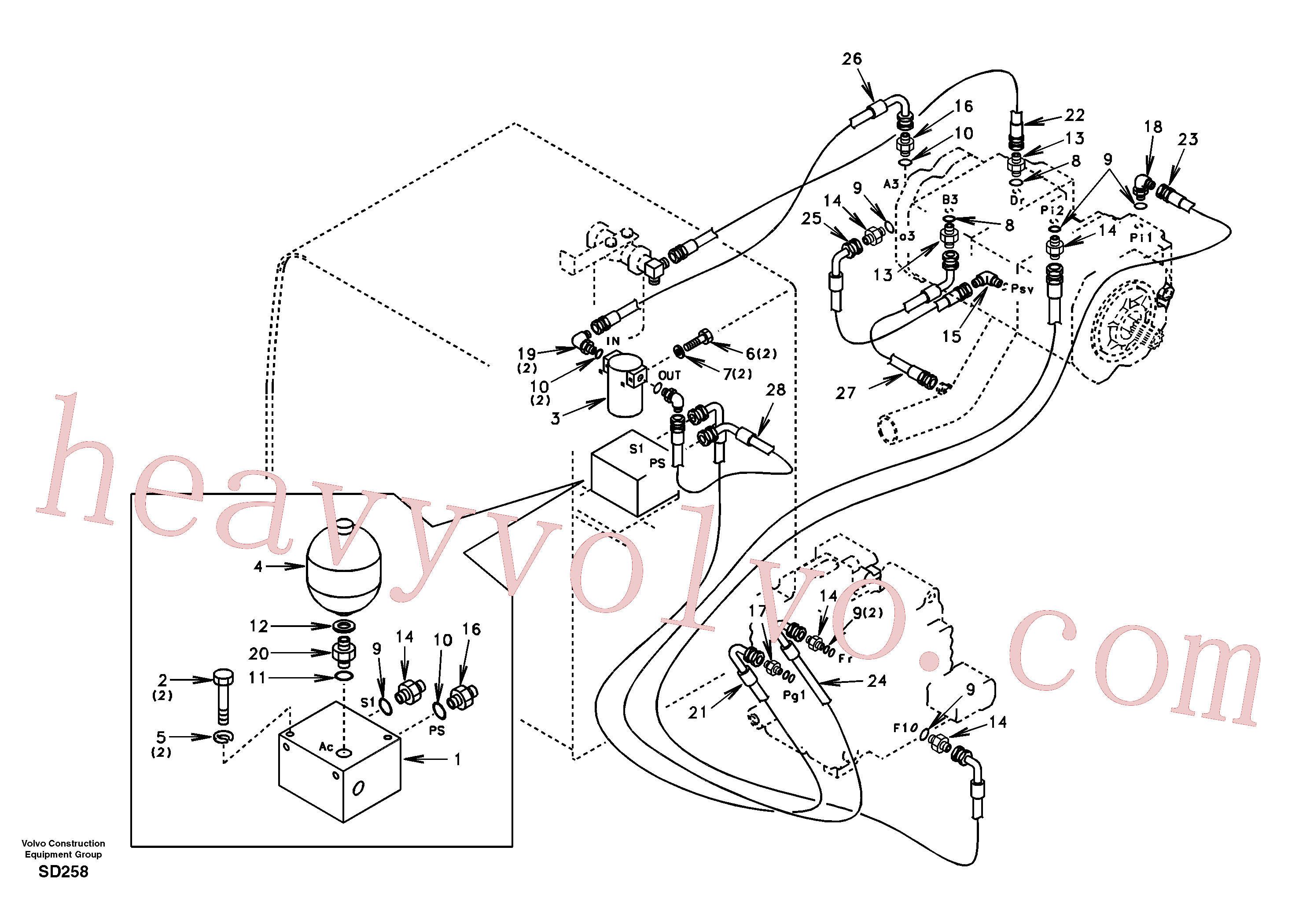 SA9453-02236 for Volvo Servo system, pump to control valve(SD258 assembly)