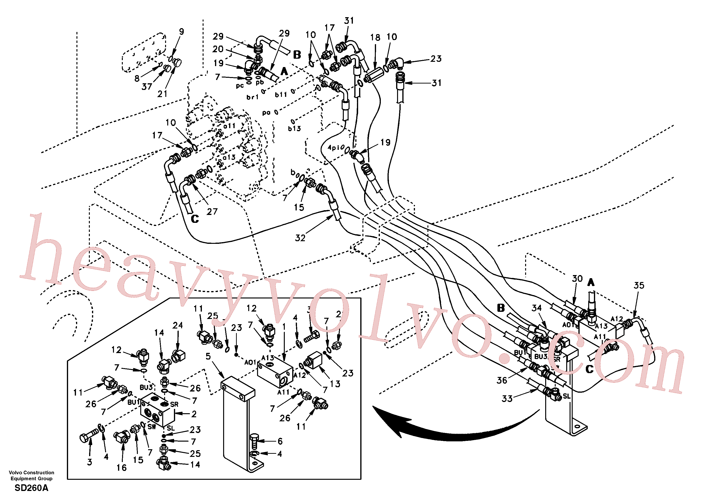 SA9453-03322 for Volvo Servo hydraulics, return line tank(SD260A assembly)