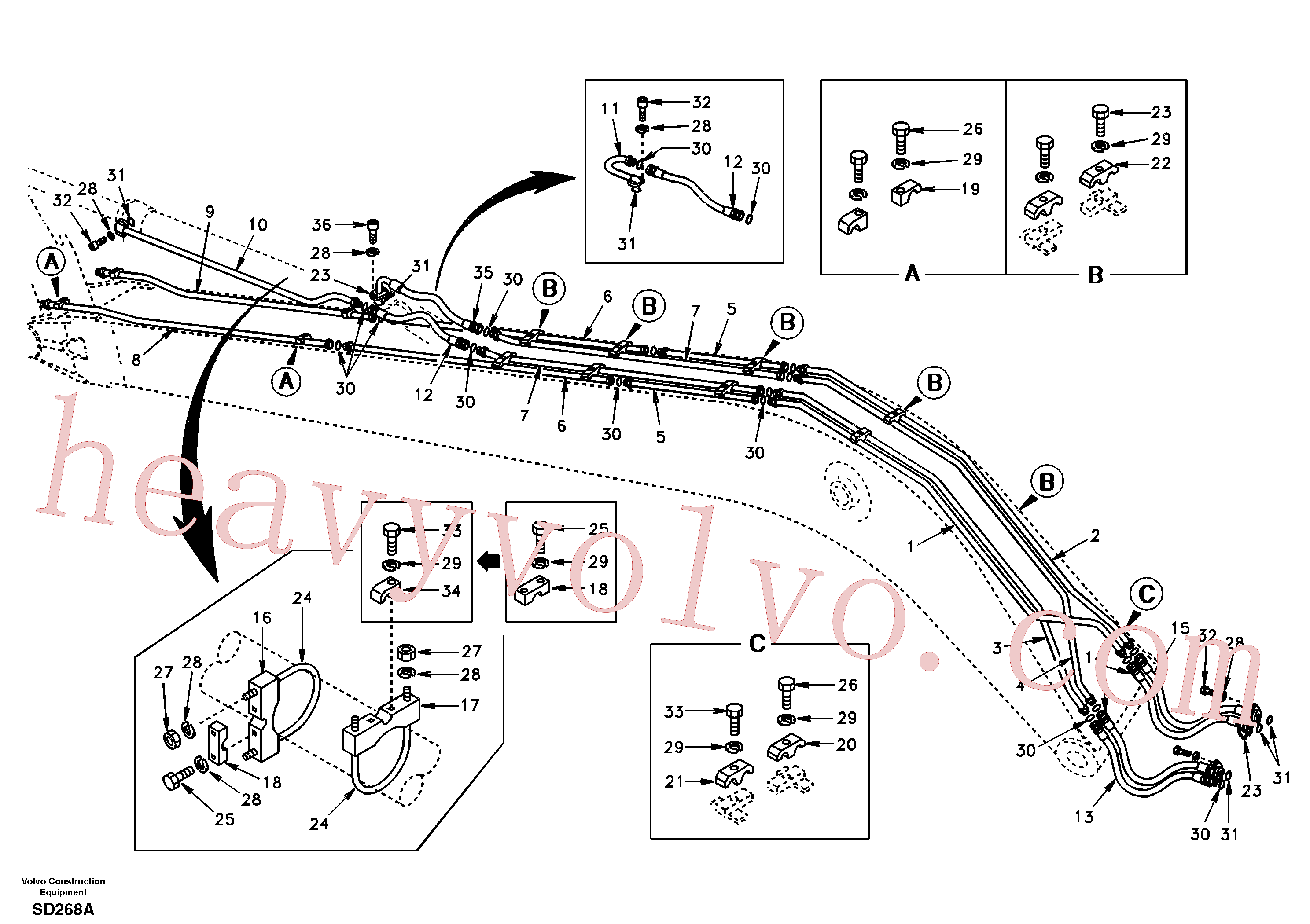 SA9372-33460 for Volvo Working hydraulic, long boom(SD268A assembly)