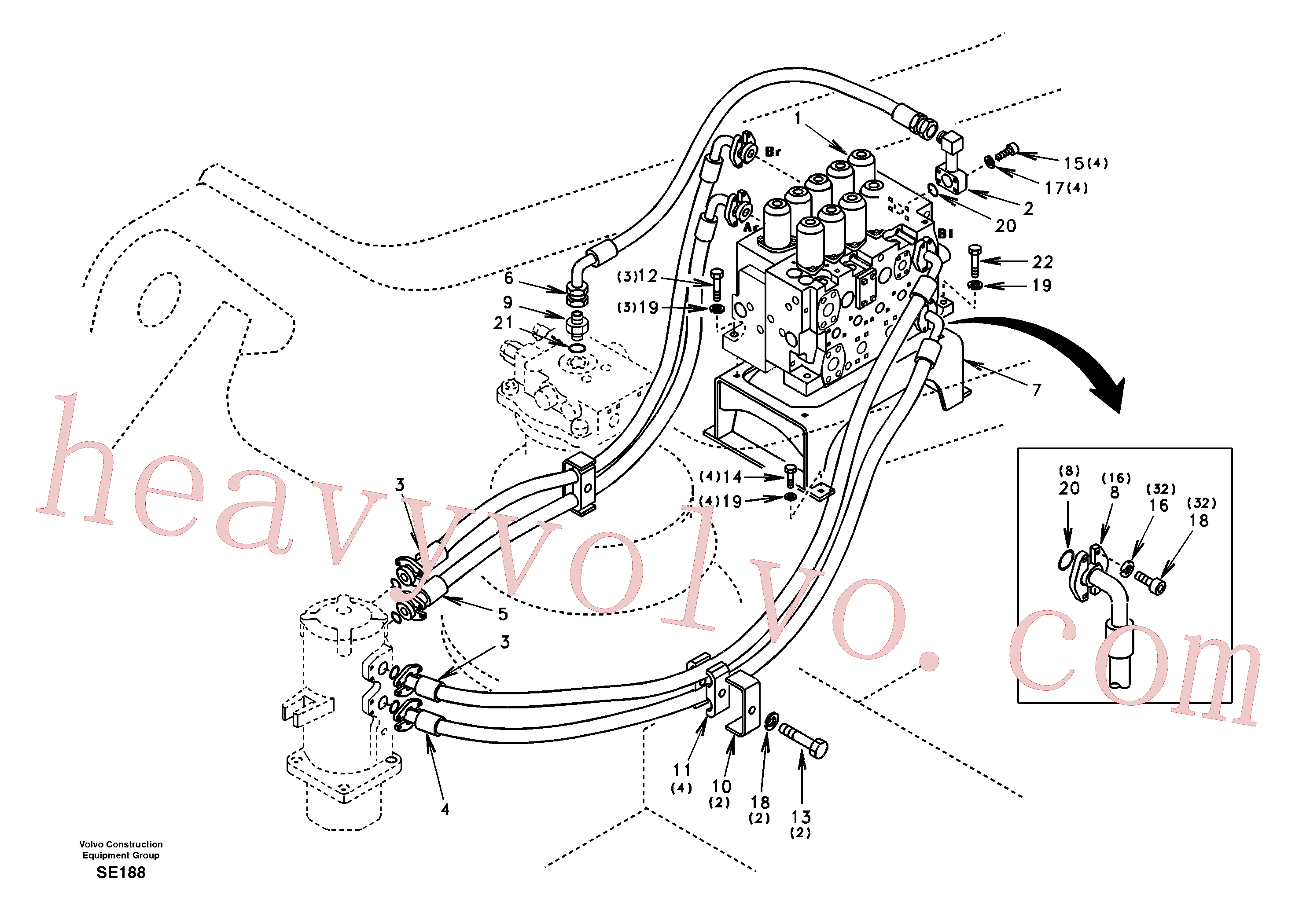 SA1142-05712 for Volvo Turning joint line, control valve to turning joint(SE188 assembly)