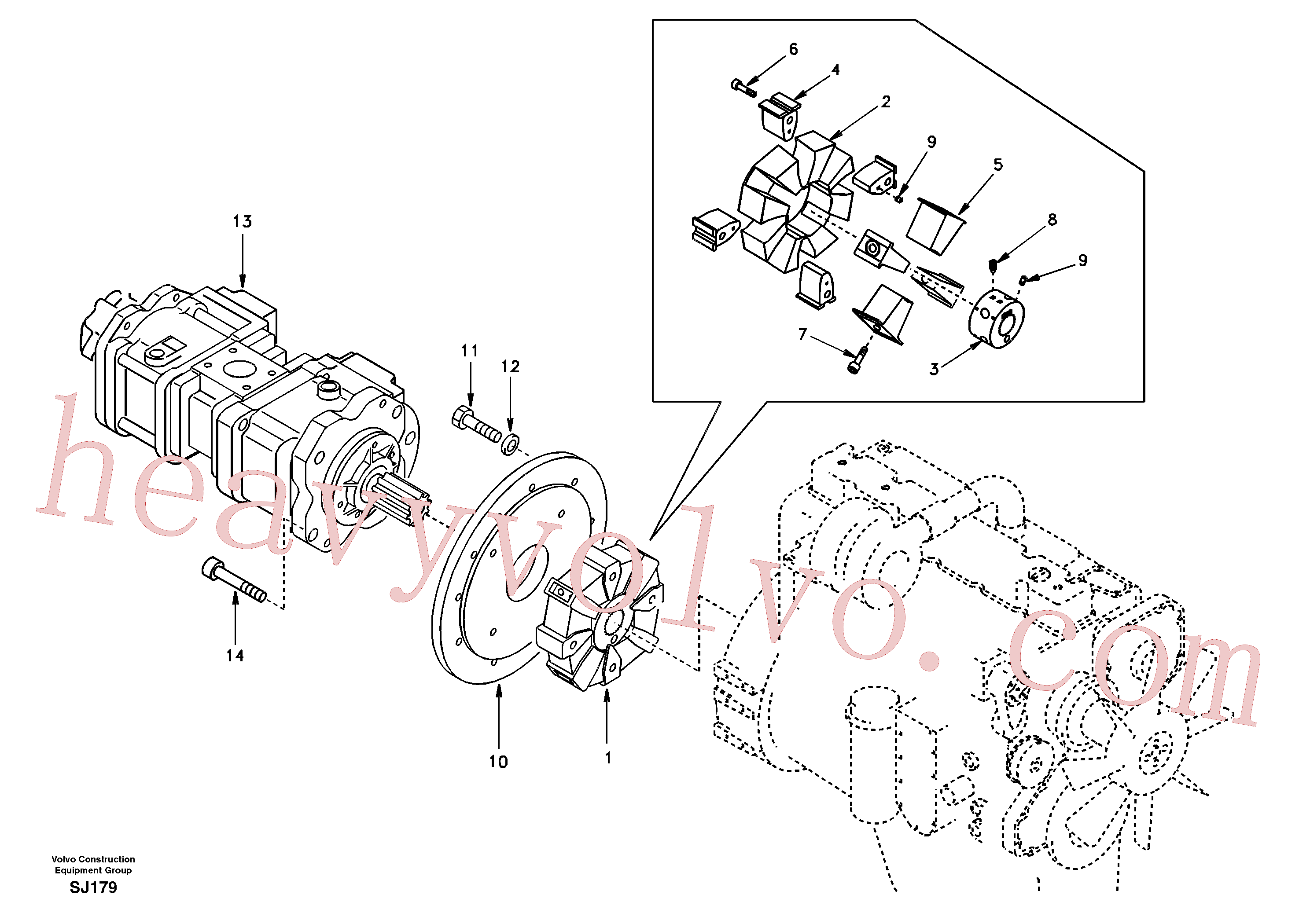 VOE14530994 for Volvo Pump gearbox with assembling parts(SJ179 assembly)