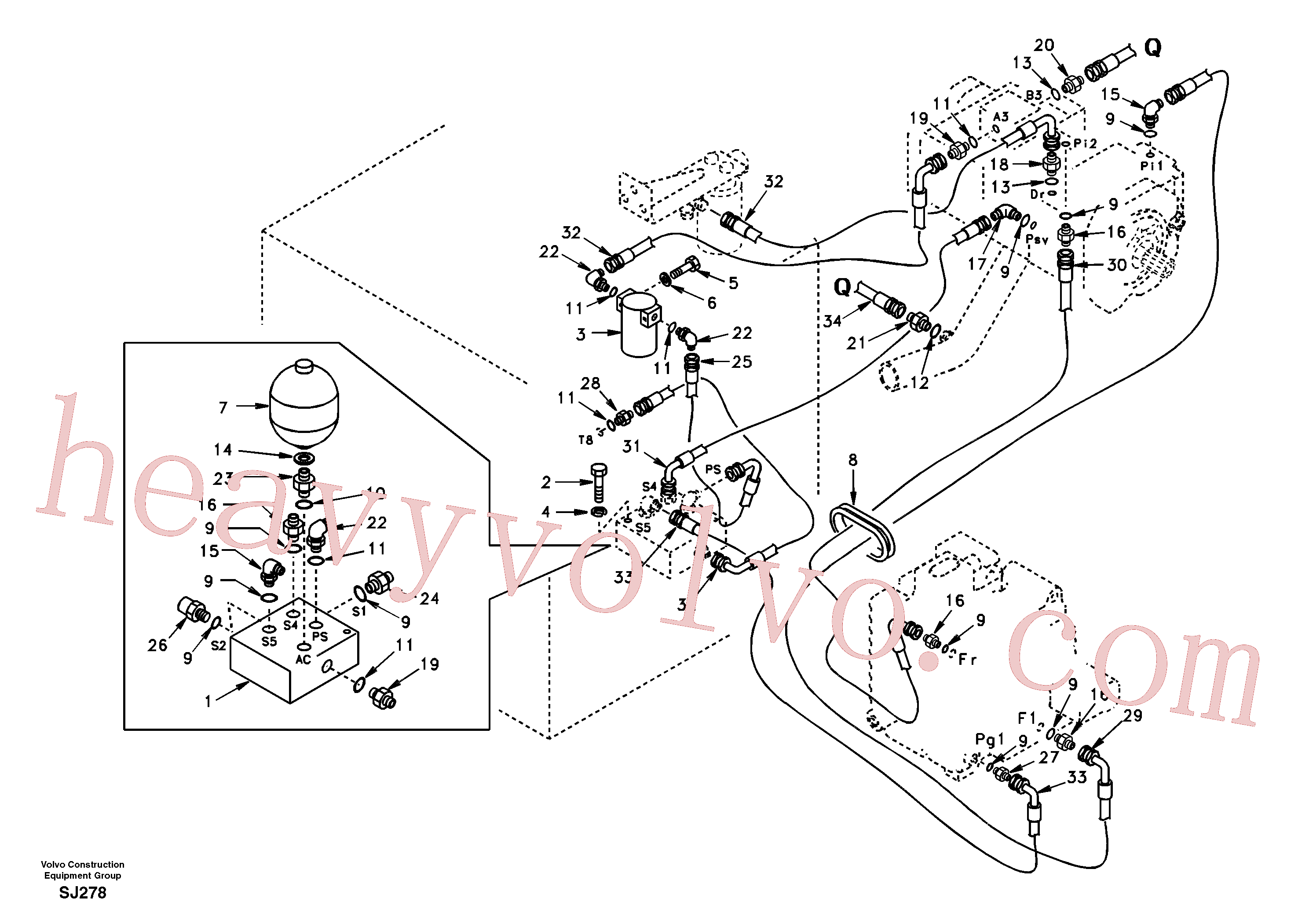 SA9412-12150 for Volvo Servo system, pump to control valve(SJ278 assembly)