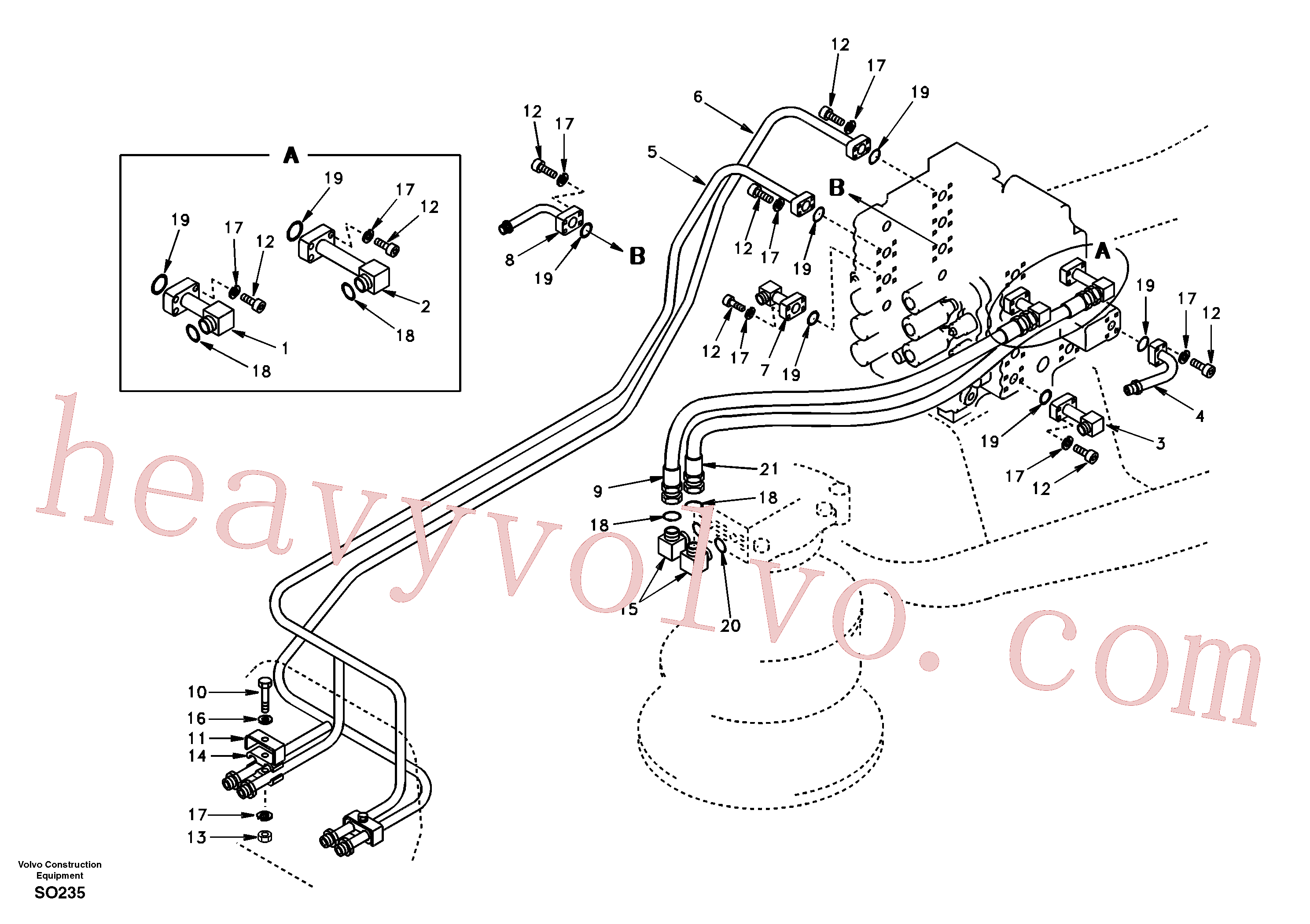 SA9011-21016 for Volvo Hydraulic system, control valve to boom and swing(SO235 assembly)