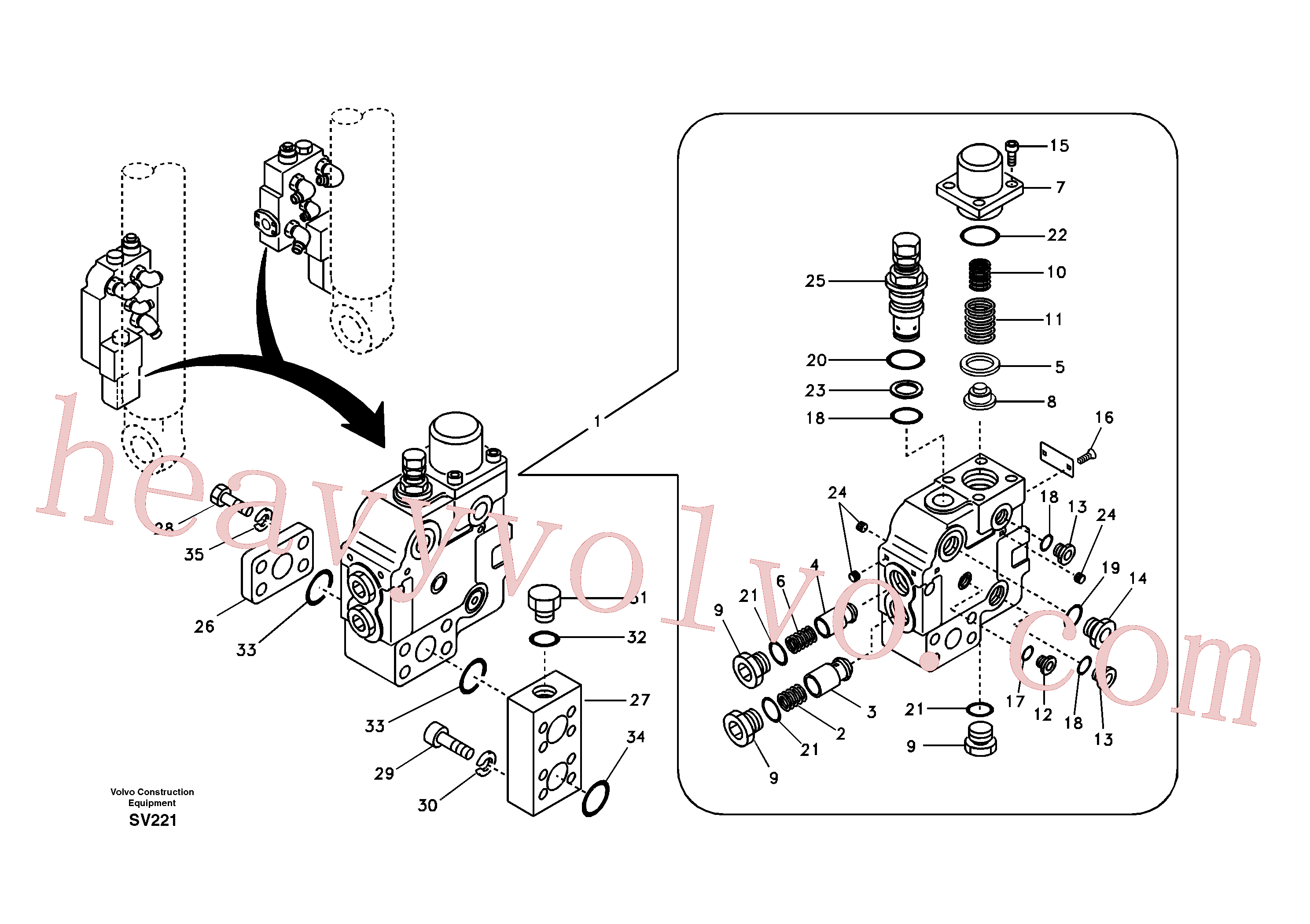 SA1174-55390 for Volvo Working hydraulic, boom rupture valve mount(SV221 assembly)