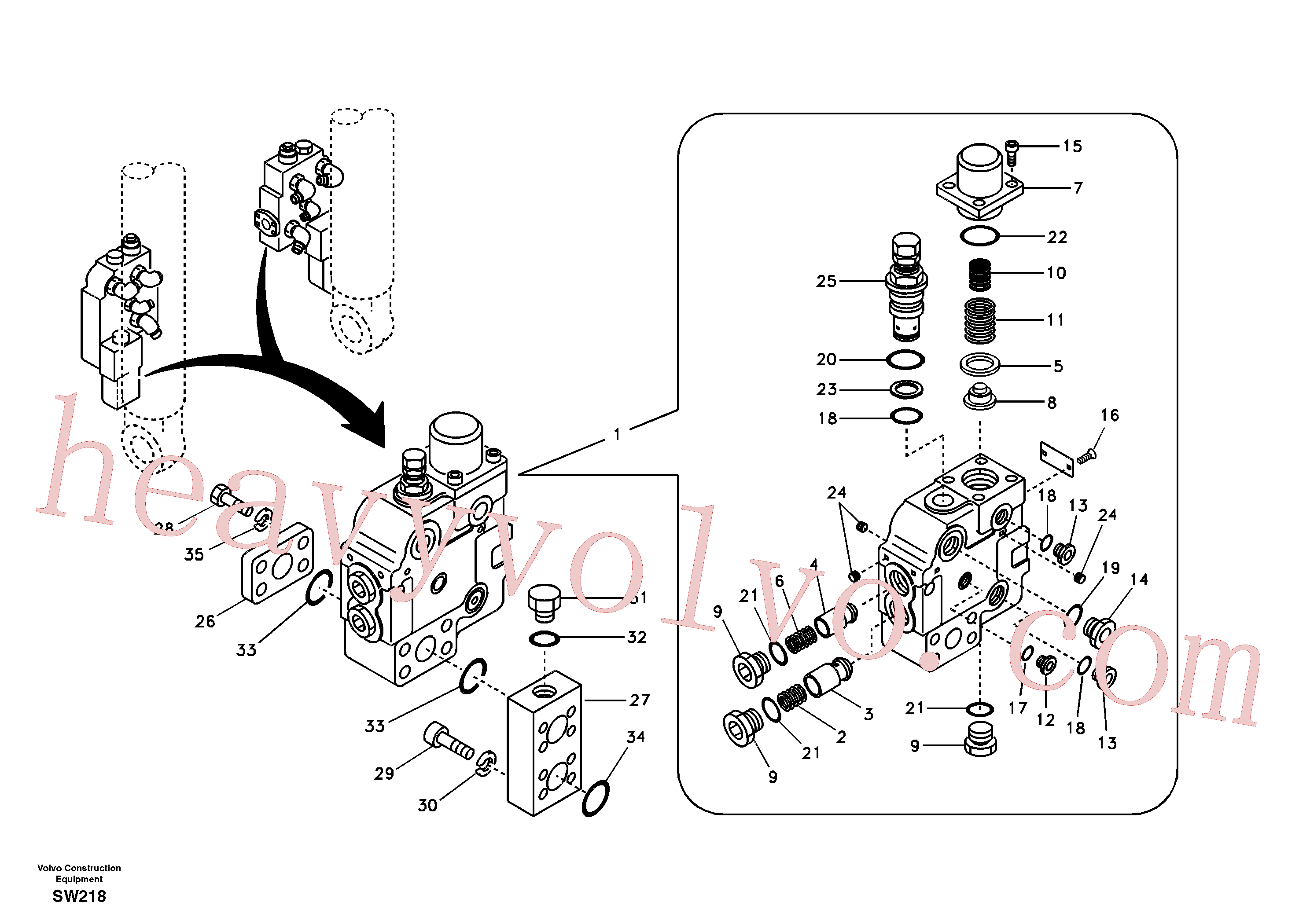 SA1174-55390 for Volvo Working hydraulic, boom rupture valve mount(SW218 assembly)